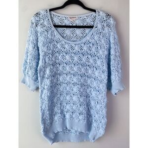 Kyouko Open Knit Sweater XL Blue Coastal Beachy Cotton Short Sleeve Vintage